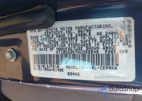 1998 Toyota Camry Le z USA, uszkodzony, nr VIN 4T1BG22K7WU355548